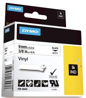 122924 Dymo 18443 Tape DYMO Rhino nylon sort/hvit 9mm 